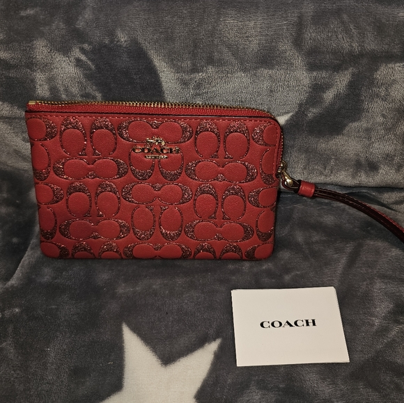 Coach Handbags - COACH CORNER ZIP GLITTER RED WRISTLET